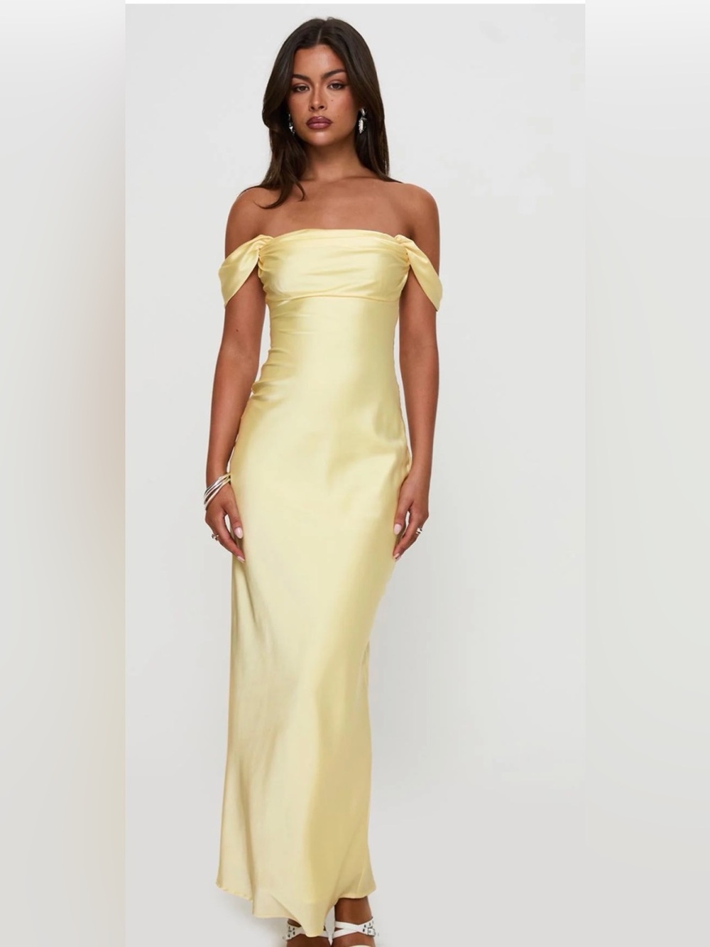 Princess Polly Azura off-Shoulder Maxi Dress in Pale Yellow